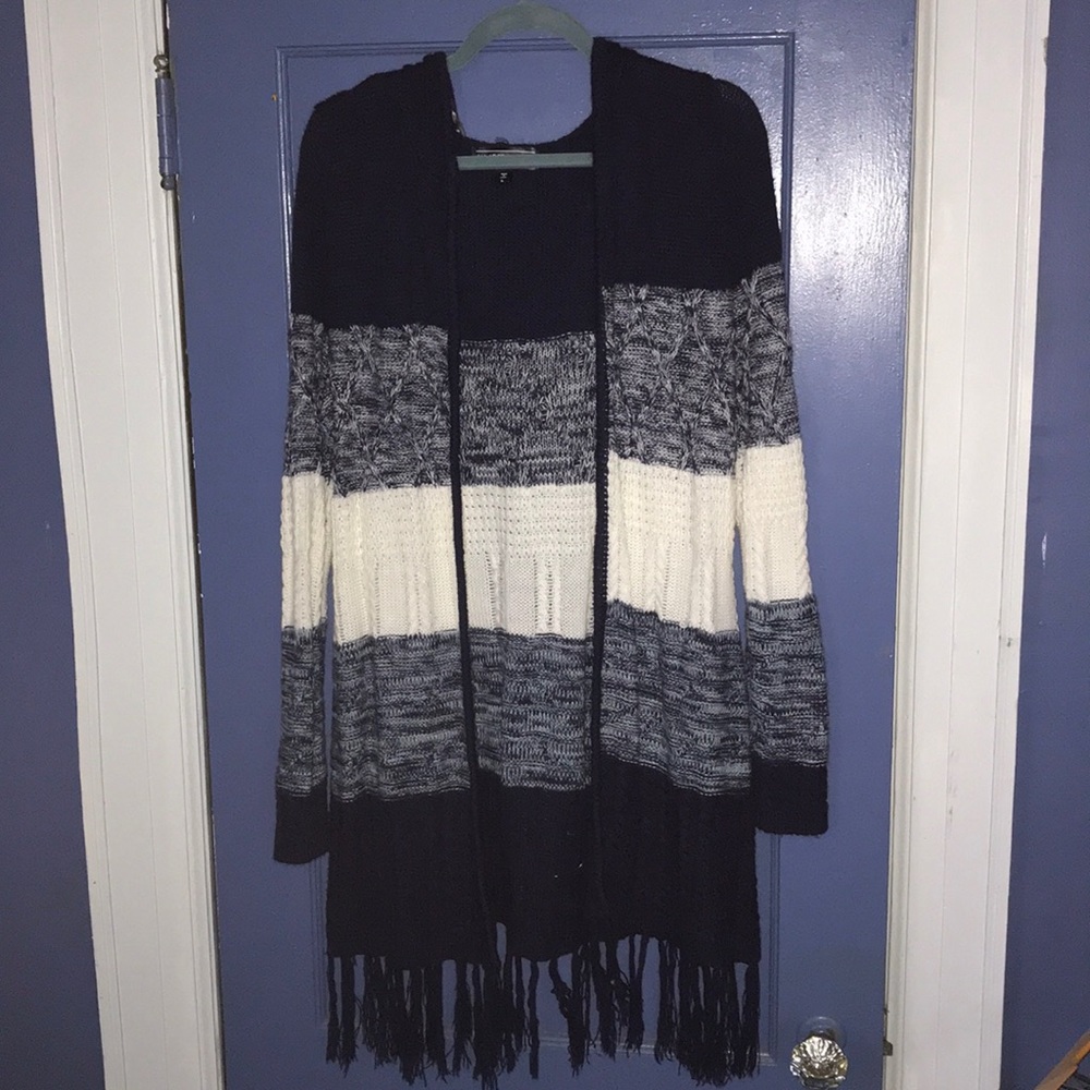 Blue and white hooded cardigan